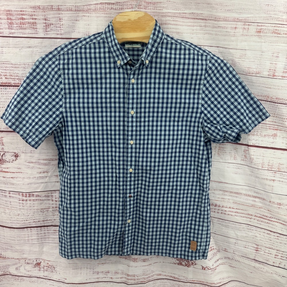 Scotch & Soda Shirt Large Gingham Plaid Organic Cotton Short Sleeve Button Down